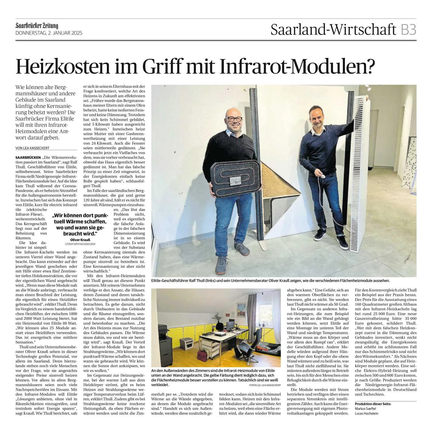 Zeitungsartikel: Heizkosten im Griff mit Infrarot-Modulen?